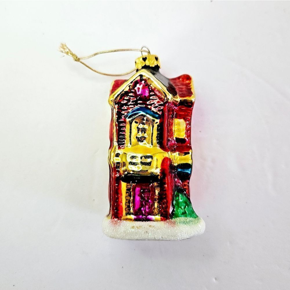 Vintage Hand Painted Blown Glass Beach House Brownstone Christmas Tree Ornament